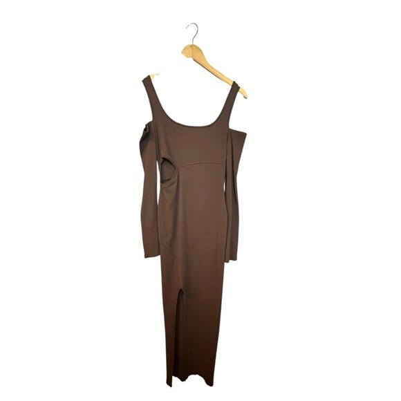 Bumpsuit The Sculpting Rib Long Sleeve Cut-Out Brown Maxi Dress M - Picture 6 of 12